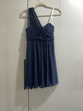 David's Bridal Navy One-Shoulder Chiffon Cocktail Dress